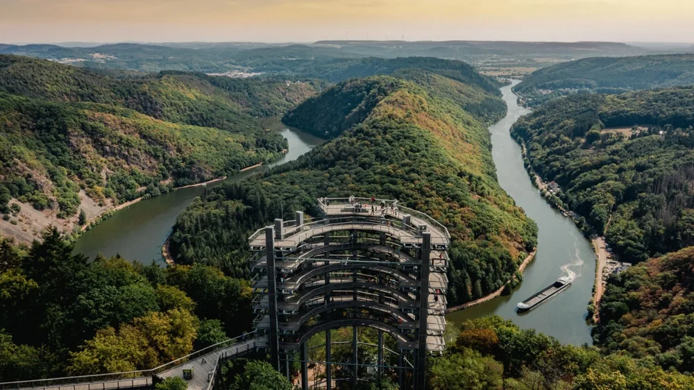 Drohnenaufnahme der Saarschleife im Saarland